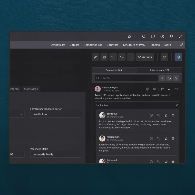 The comments panel closer in, a thread with replies stacked under the first message