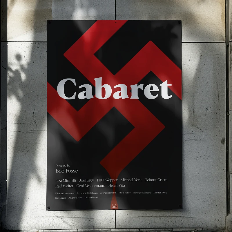 The second poster mounted on concrete, the swastika bigger than the sheet and the title white across the middle of it