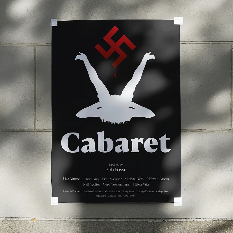 The first poster taped to a concrete wall in dappled afternoon light