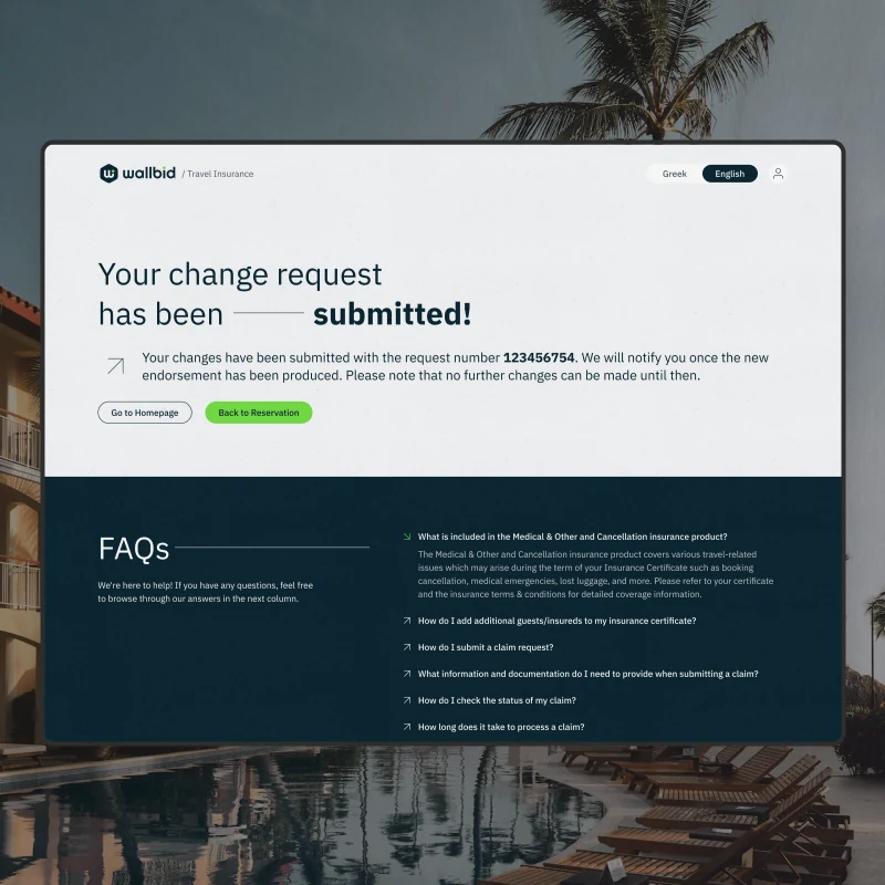 The confirmation: the change request has been submitted, with its request number