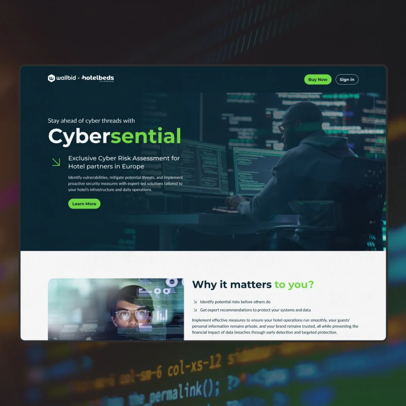 The landing page: a dark header over a photograph of someone at a wall of monitors, with "Why it matters to you?" below