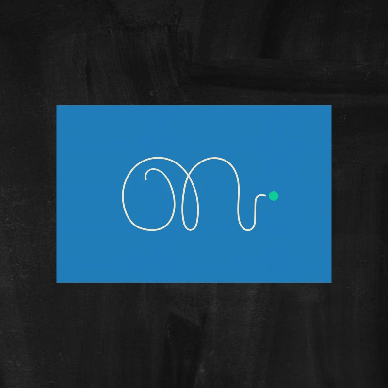 The blue side: the line mark drawn large in cream, finishing at a green dot